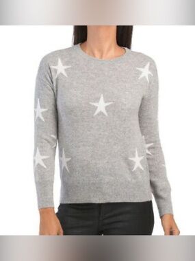 Cashmere Magaschoni Gray Crewneck Sweater with White Stars